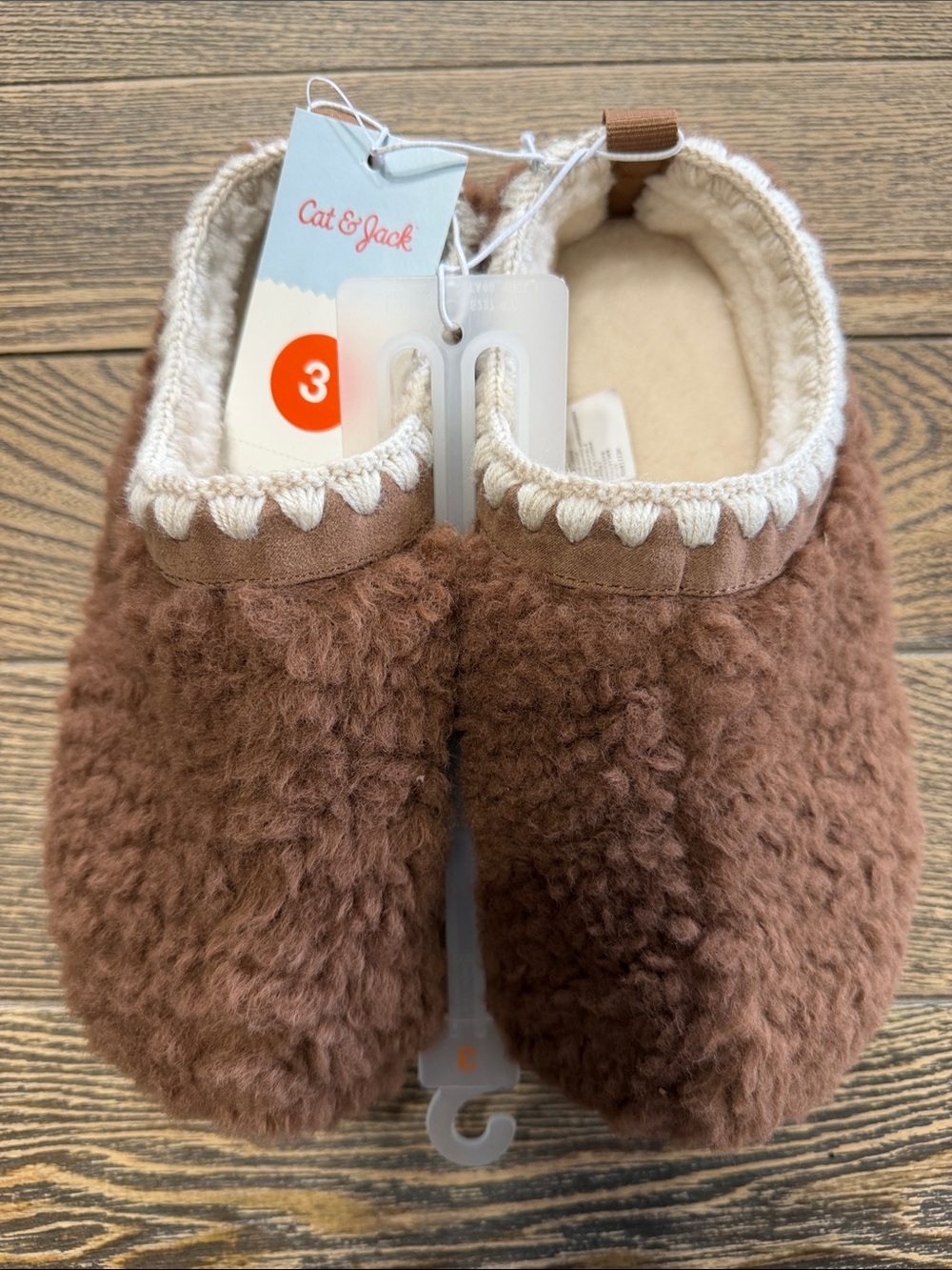 Cat & Jack Kids' Brown Slippers Size 3 Soft Fleece Hard Soles